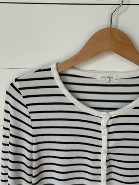 Rag & Bone Breton Stripe Long Sleeve Henley Cotton Knit Top L